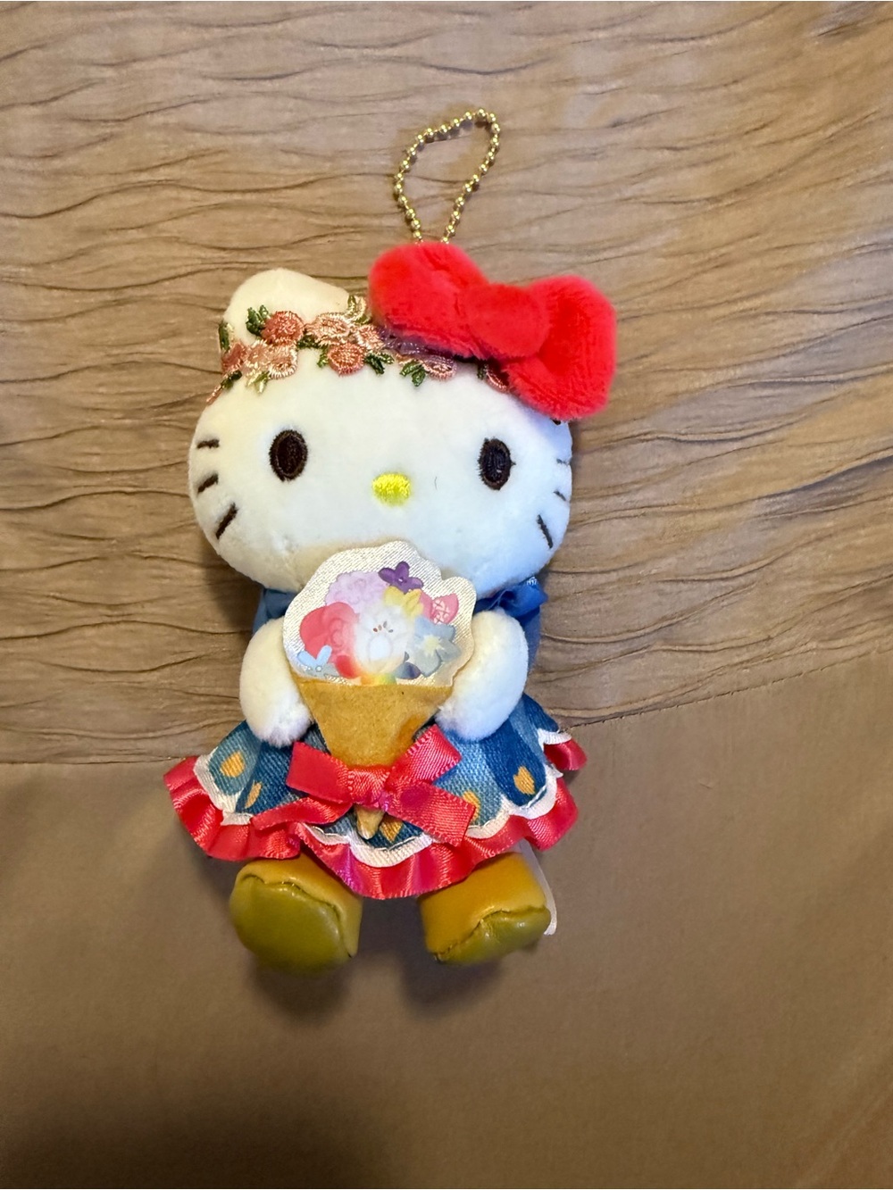 Hello Kitty Plush Keychain with Pink Bow and Floral Dress from Japan
